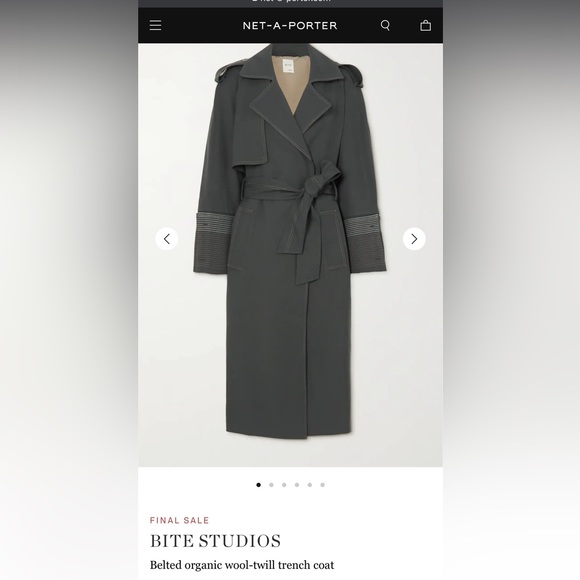 BITE STUDIOS- Anthracite Grey Trench 100% Wool & Silk size 12 SUSTAINABLE BRAND - Picture 3 of 9